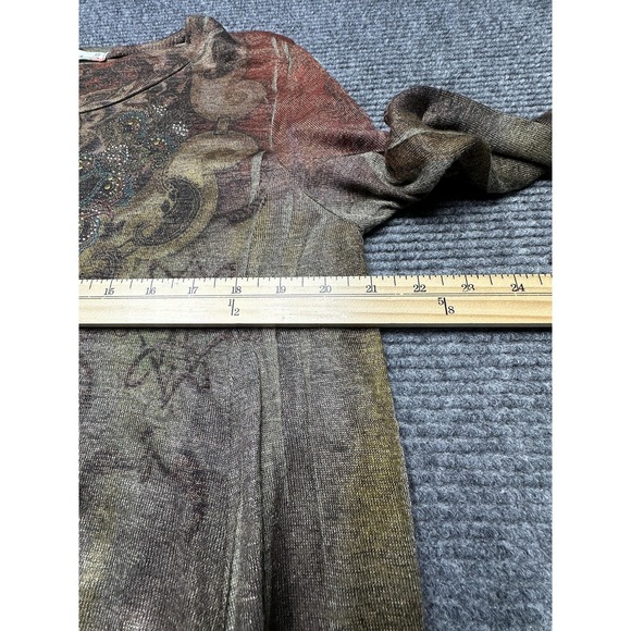 Cactus Shirt Womens Medium Brown Red Paisley Rhinestone 3/4 Sleeve‎ Tunic Boho - Picture 3 of 7
